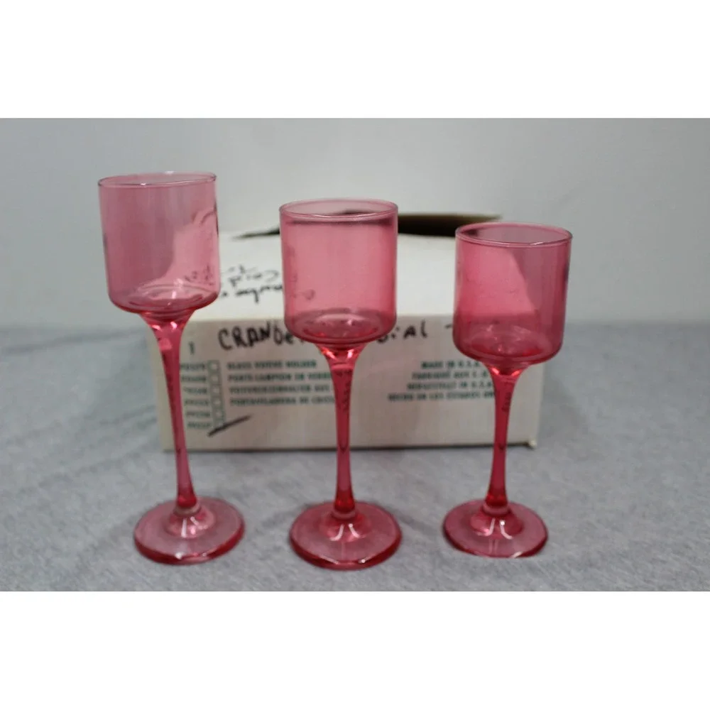 Unbranded Cordial Trio Pink Cranberry Glass Votive Holder Set USA